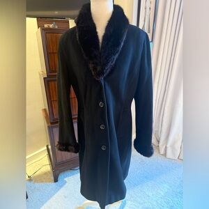 Calvin Klein Black Fur-Trimmed Pea Coat